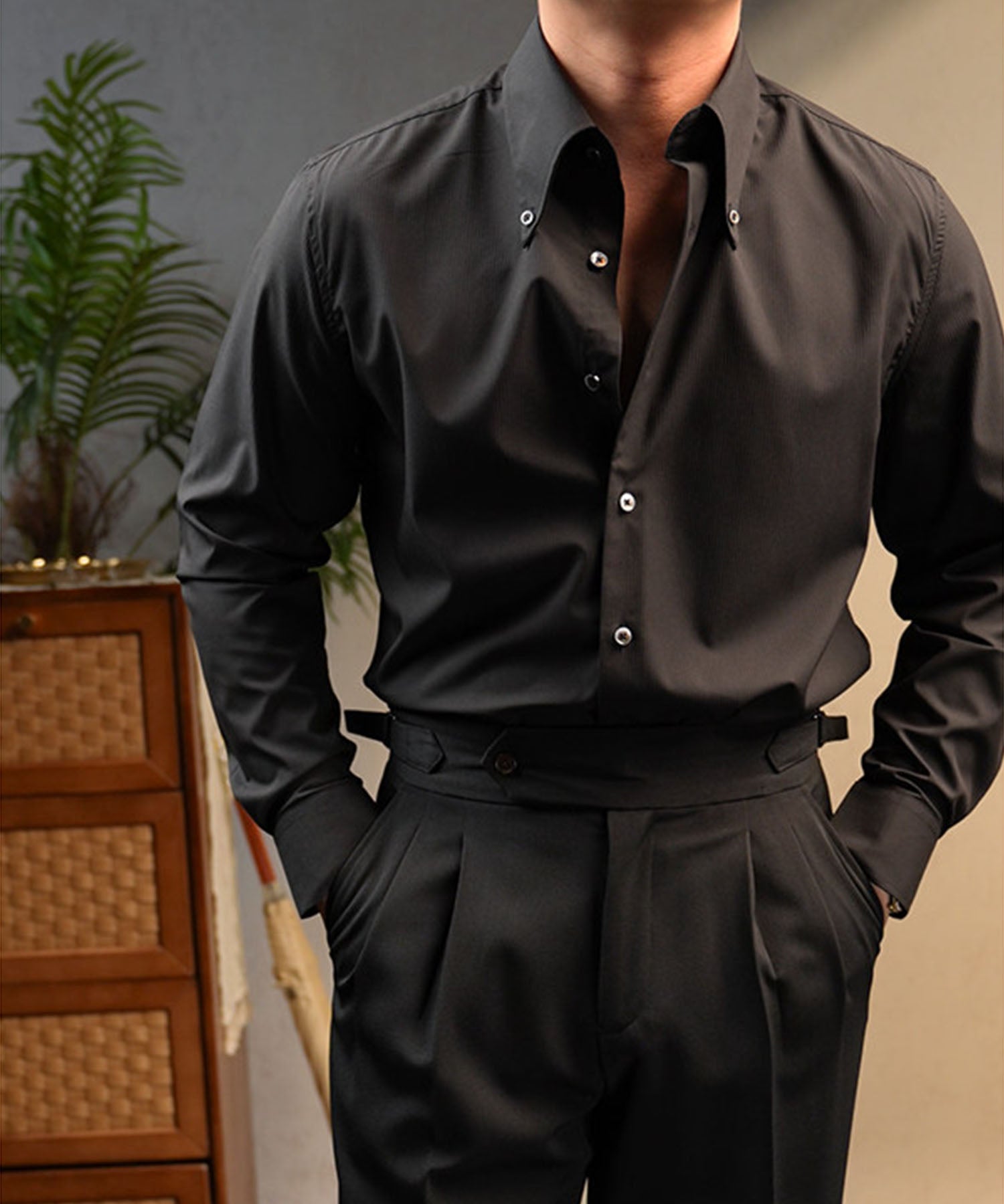 【NEW ITEM】スリムフィット ボタンダウン 無地 機能性抜群 シワになりにくい 清潔感 ロングスリーブ ミニマル エレガンス ベーシック シャツ