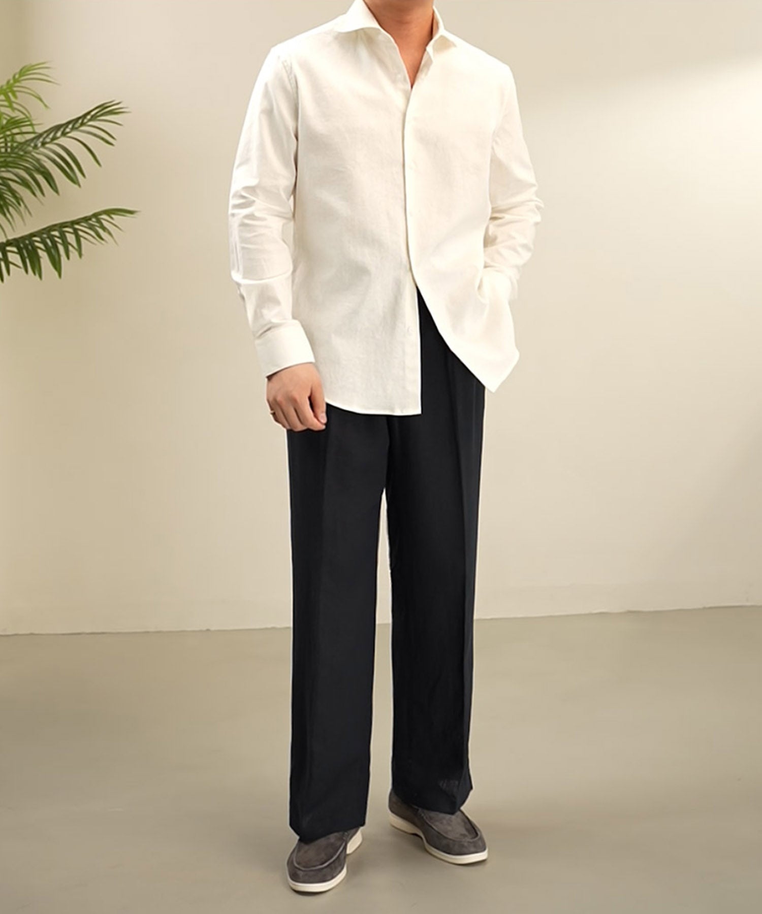 【NEW ITEM】レギュラーフィット 機能性抜群 麻 綿 通気性抜群 シワになりにくい 清涼感 エレガンス スタンダード ロングスリーブ シャツ
