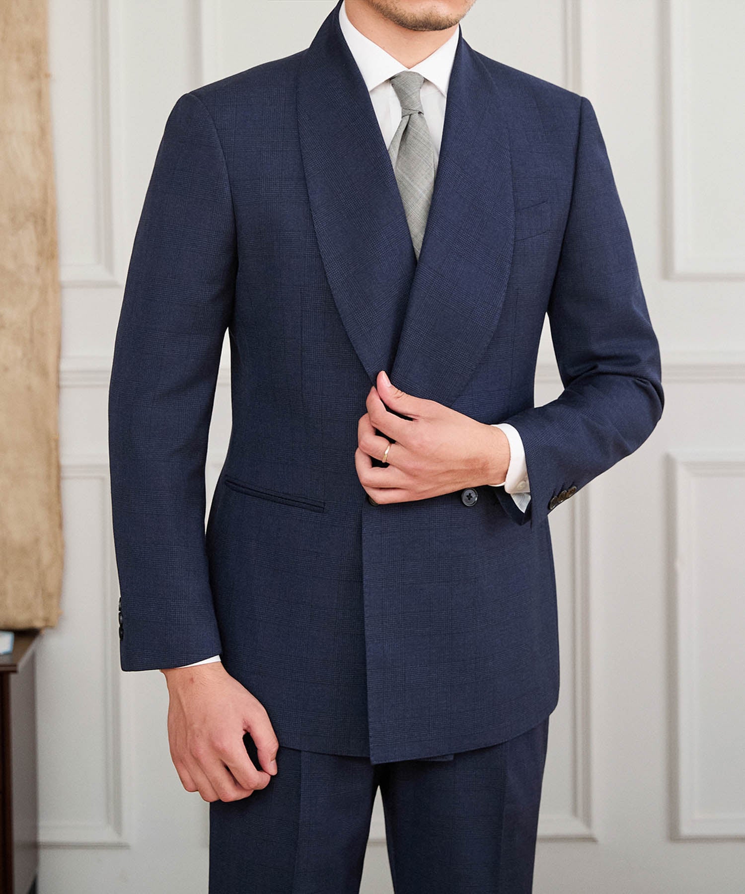 【NEW ITEM】スリムフィット ダブルブレスト 2つボタン ワイド ショールカラー 玉縁ポケット ミニマル クラシック スタンダード 機能性抜群 シワになりにくい エレガント セットアップ