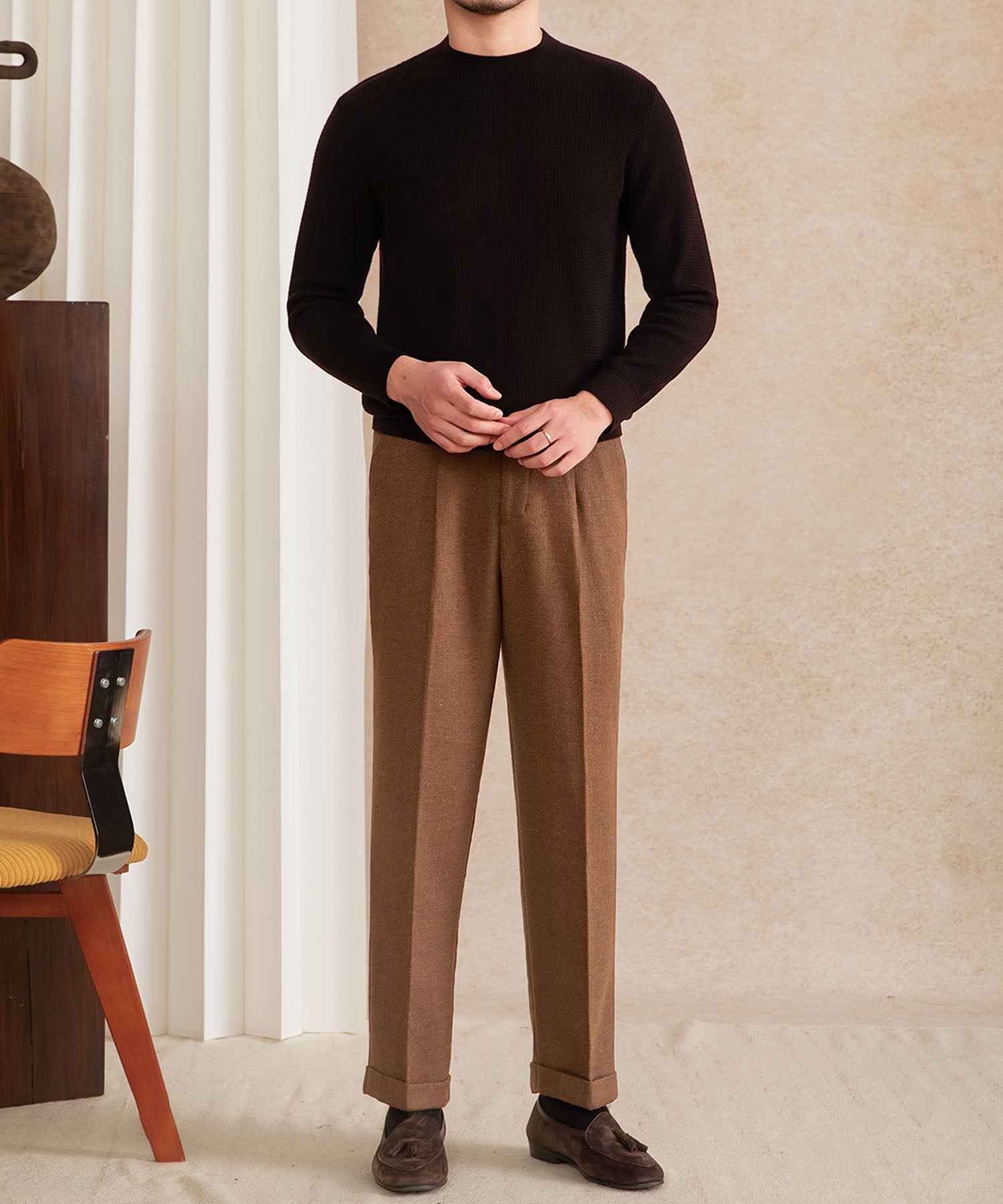 【NEW ITEM】スリムフィット 機能性抜群 ミニマル シワになりにくい 清潔感 トップス ロングスリーブ リブ ニット セーター