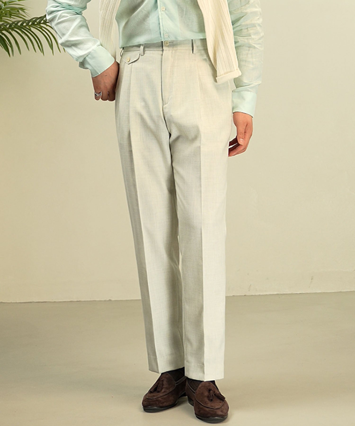 スリムフィット ベルトループ コインポケット クリース ツータック シワになりにくい クラシック ダブル トラウザー パンツ スラックス ズボン