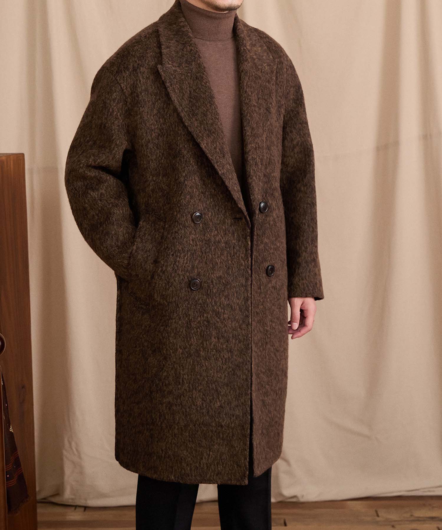 Acne Studios ブラウン ダブルブレスト ロングコート Acne Studios ブラウン ダブルブレスト ロングコート ファーコート