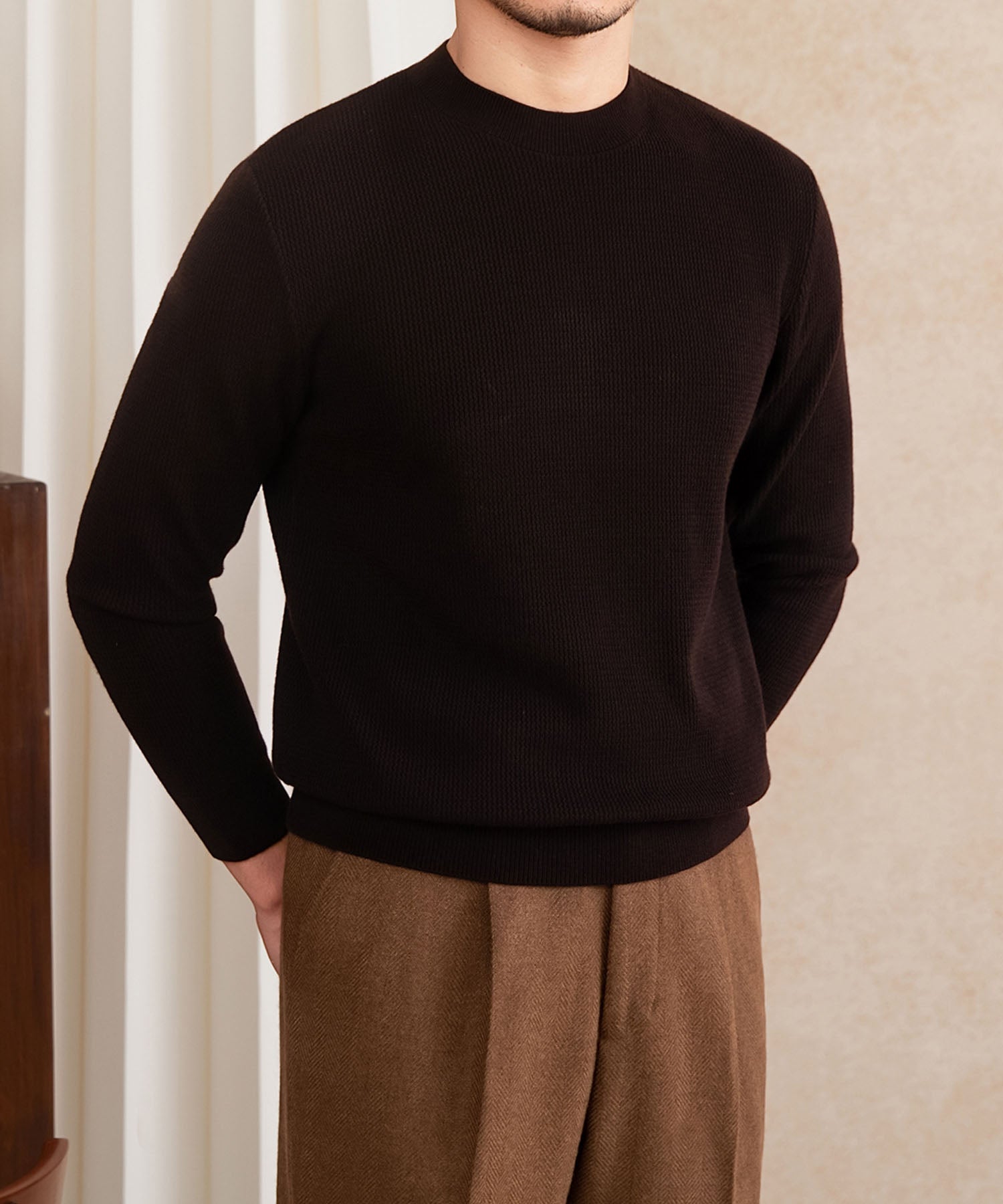 【NEW ITEM】スリムフィット 機能性抜群 ミニマル シワになりにくい 清潔感 トップス ロングスリーブ リブ ニット セーター