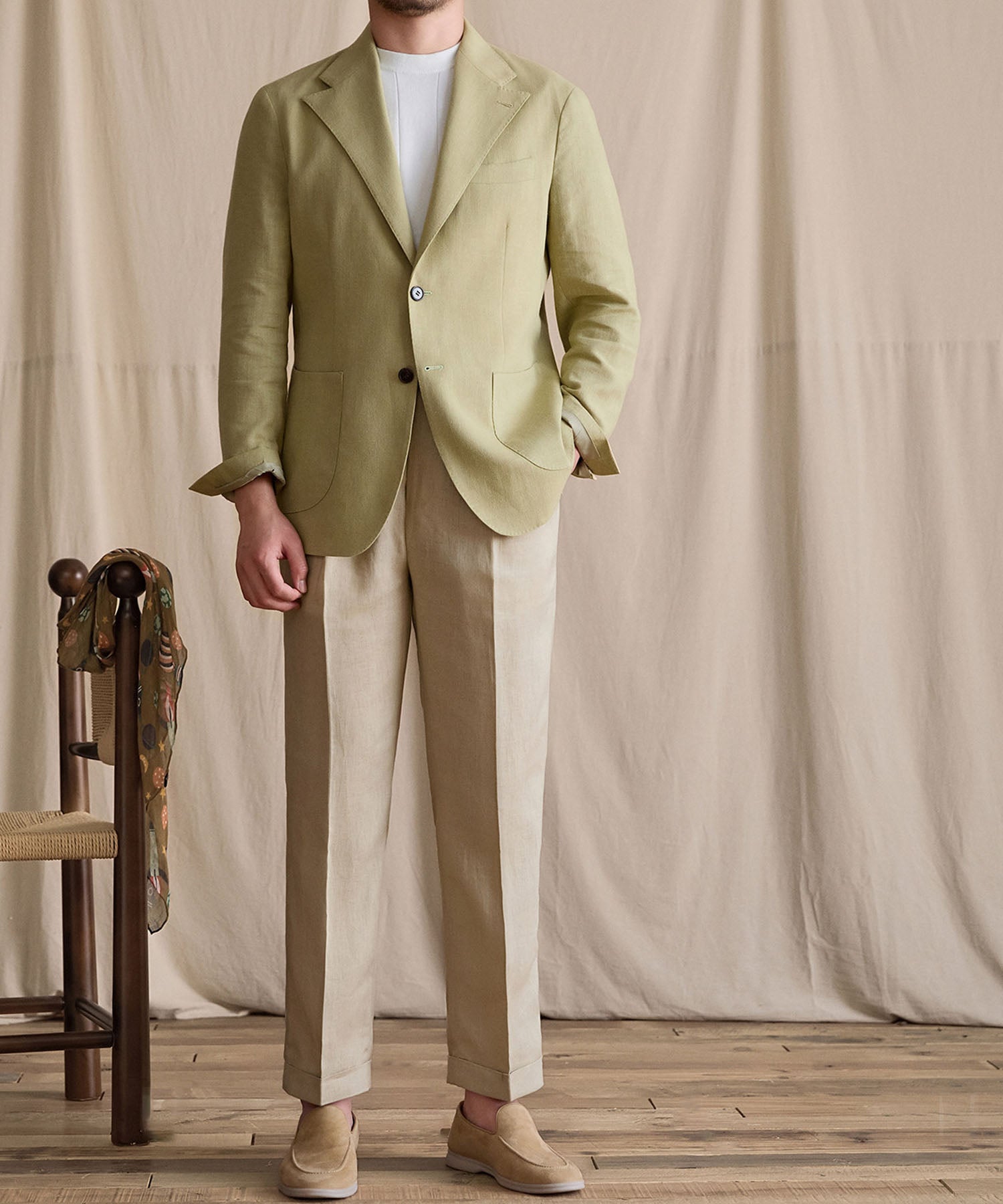 【NEW ITEM】スリムフィット シングルブレスト 2つボタン リネン 天然素材 ノッチドラペル パッチポケット クラシック スタンダード 機能性抜群 シワになりにくい エレガント テーラード ジャケット