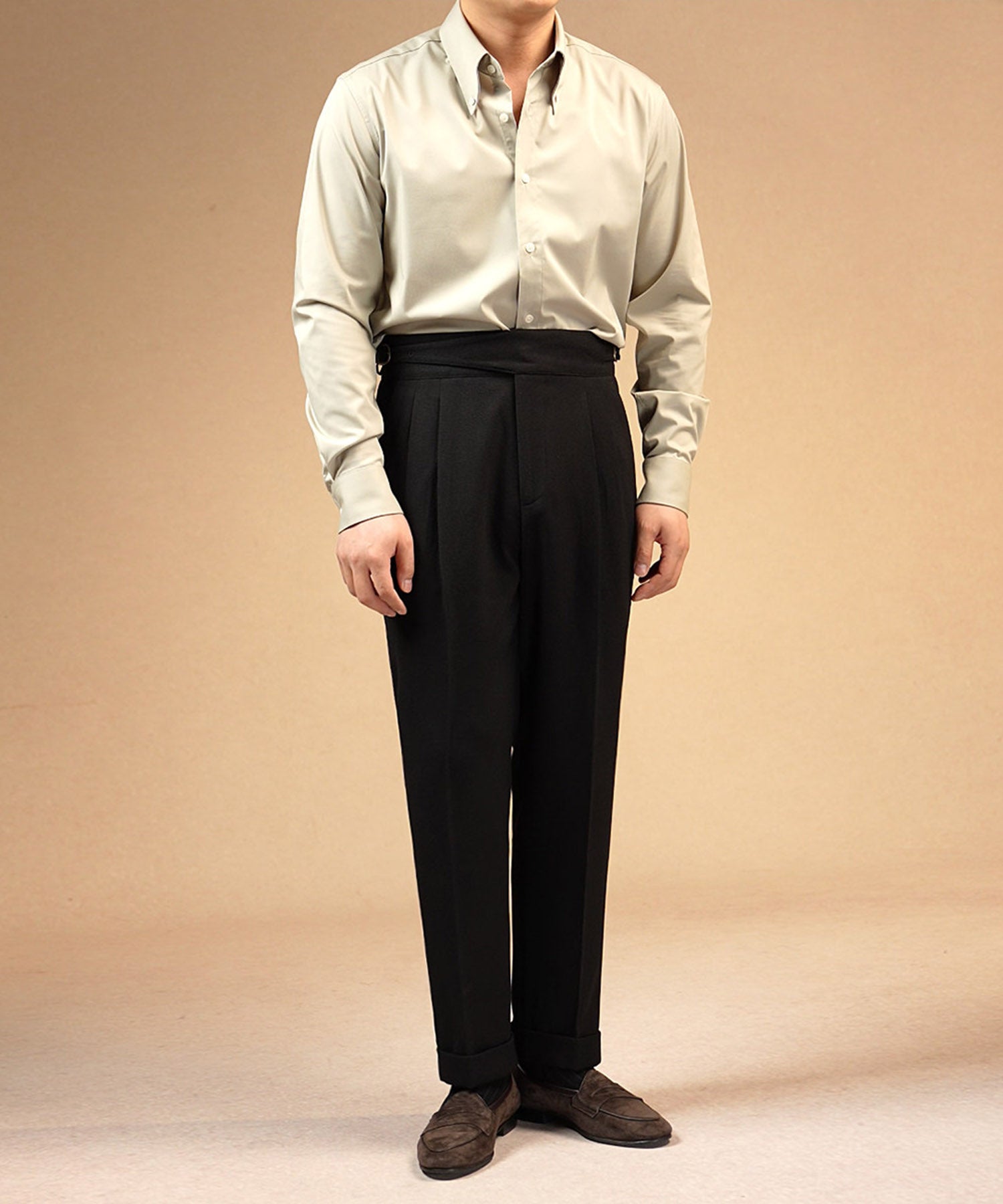 【NEW ITEM】スリムフィット ロングカラー ボタンダウン 無地 機能性抜群 シワになりにくい 清潔感 ロングスリーブ ミニマル エレガンス シャツ