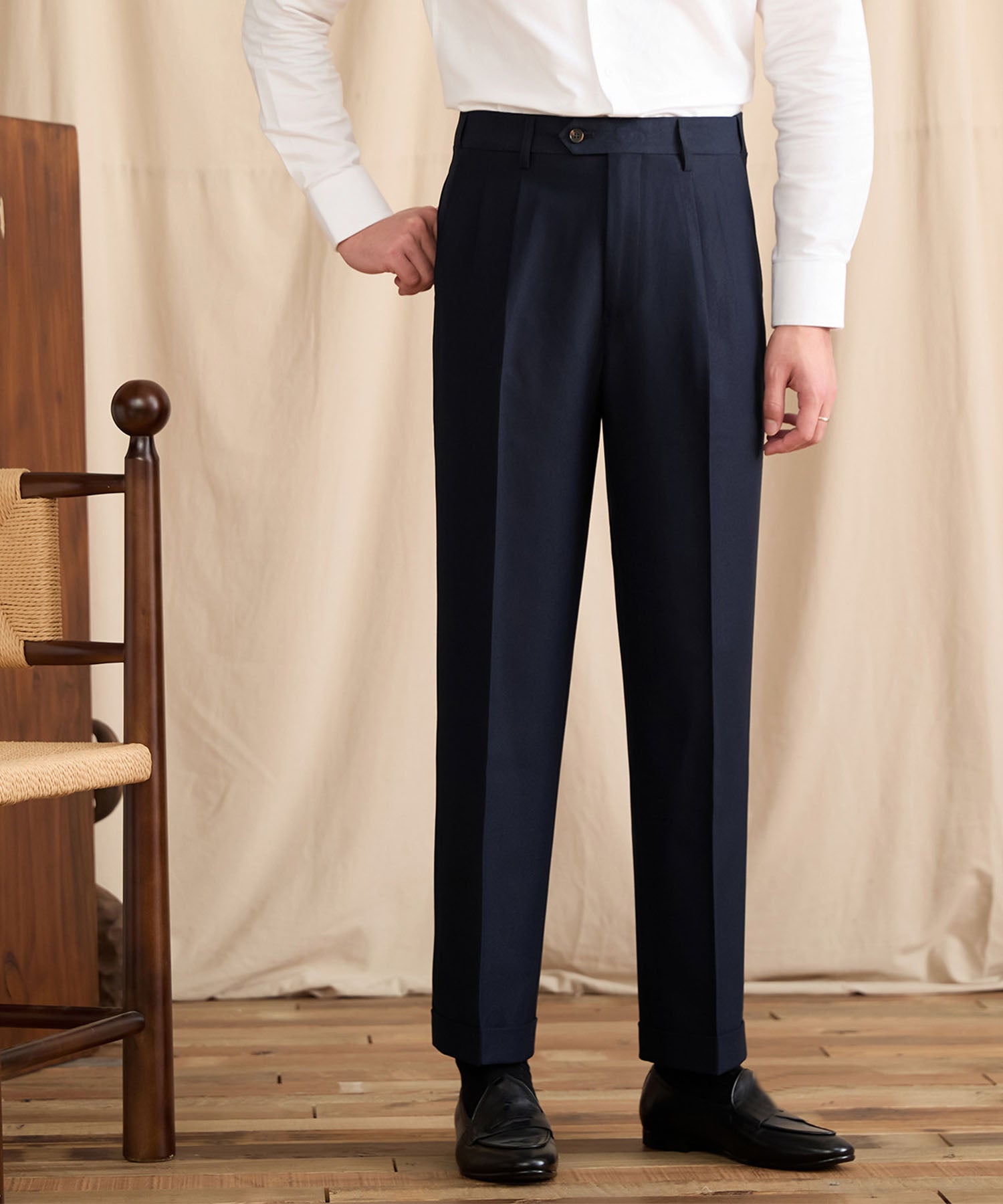【NEW ITEM】レギュラーフィット 1つボタン ツータック クリース シワになりにくい モダン クラシック ダブル トラウザー パンツ スラックス ズボン