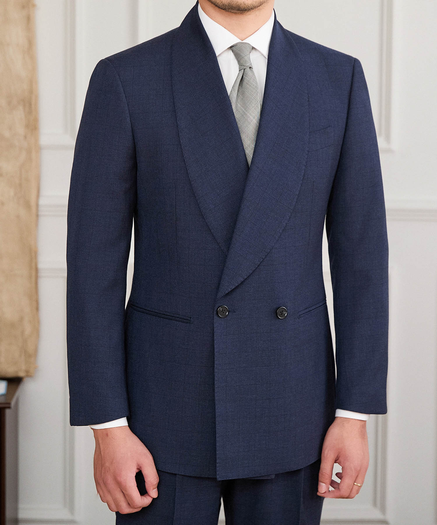 【COMING SOON】スリムフィット ダブルブレスト 2つボタン ショールカラー 玉縁ポケット クラシック スタンダード 機能性抜群 シワになりにくい エレガント テーラード ジャケット