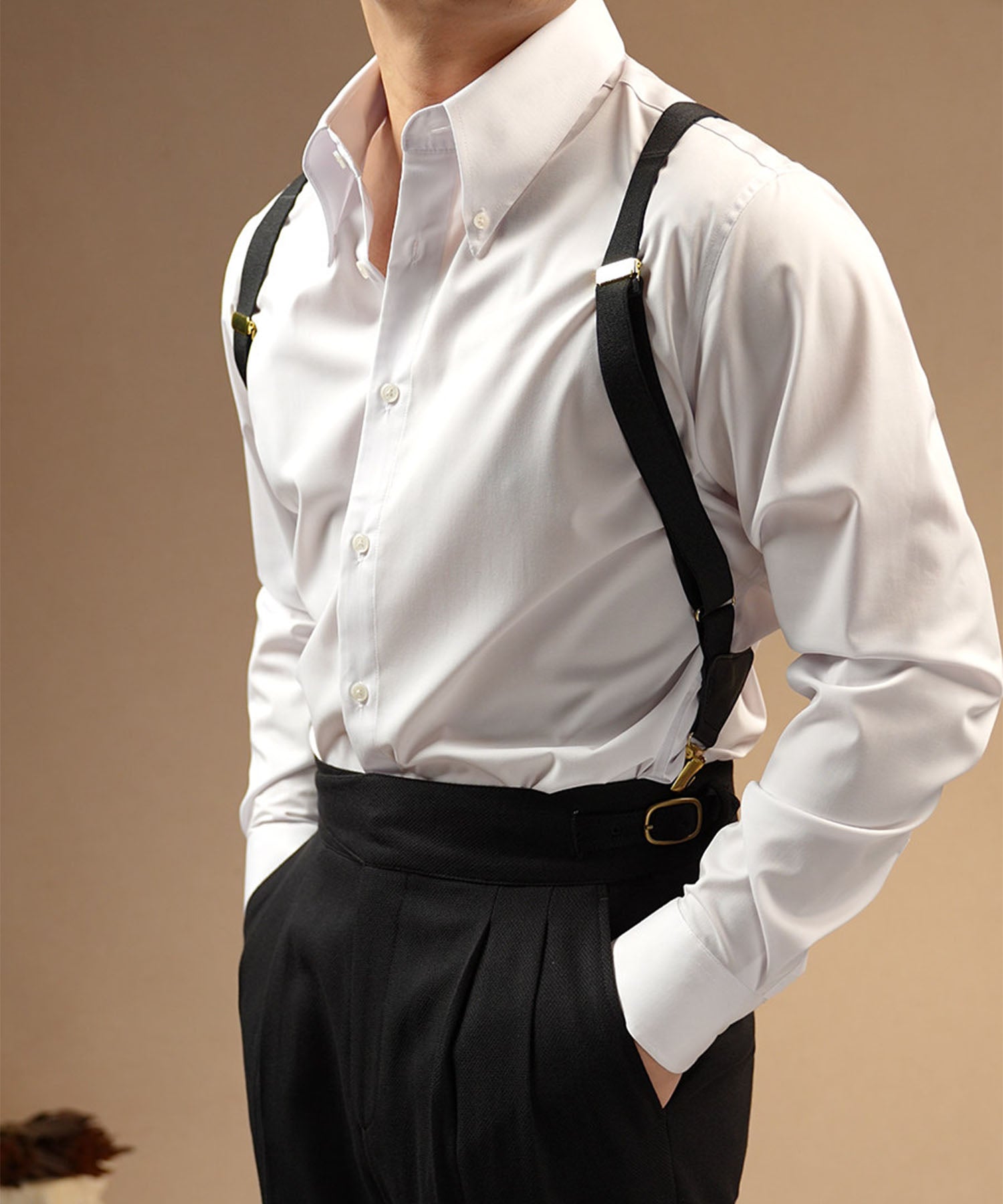 【NEW ITEM】スリムフィット ロングカラー ボタンダウン 無地 機能性抜群 シワになりにくい 清潔感 ロングスリーブ ミニマル エレガンス シャツ