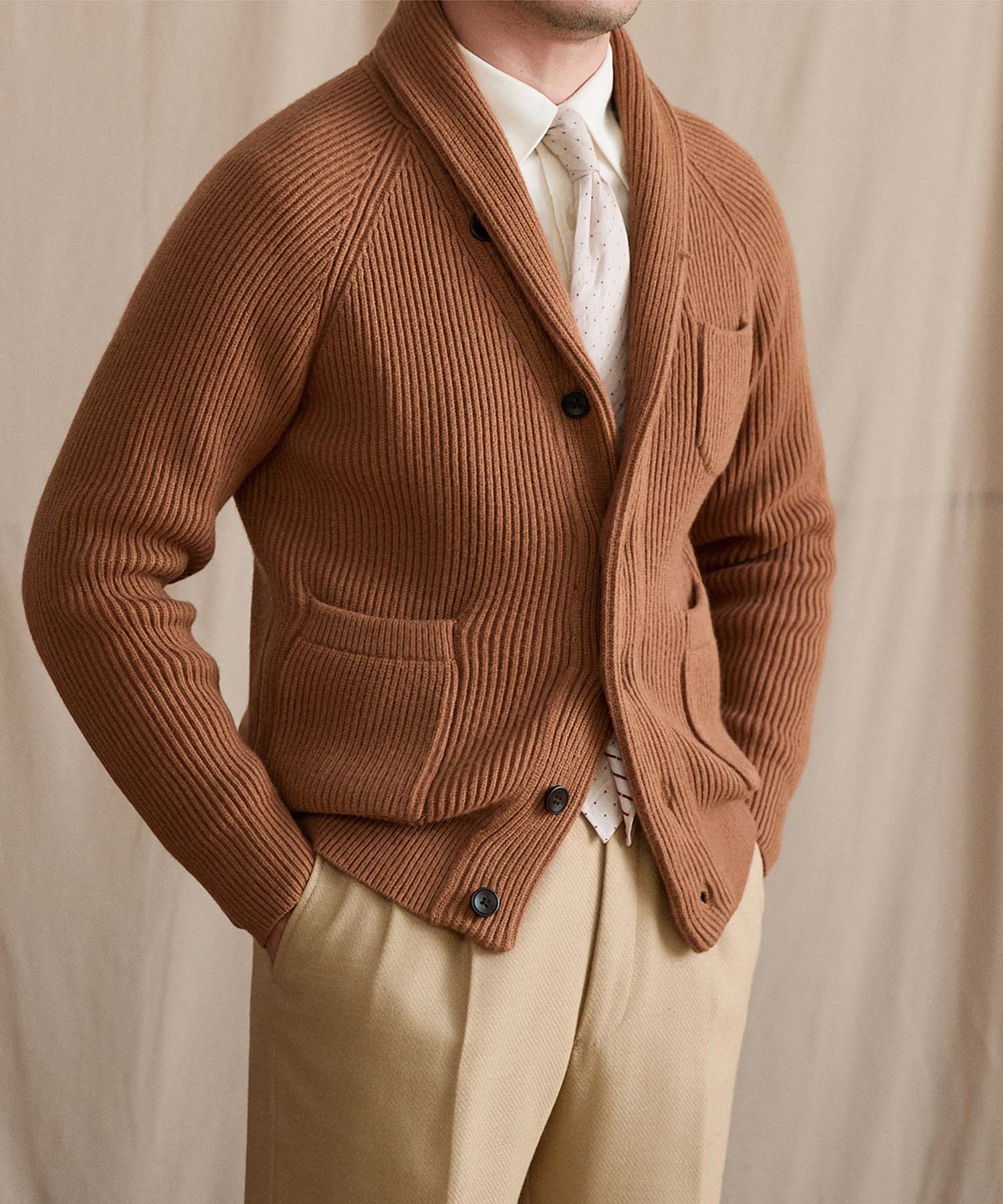 【NEW ITEM】スリムフィット 2WAY 機能性抜群 ウール 天然素材 ショールカラー ローゲージ シワになりにくい 清潔感 トップス リブ ニット セーター