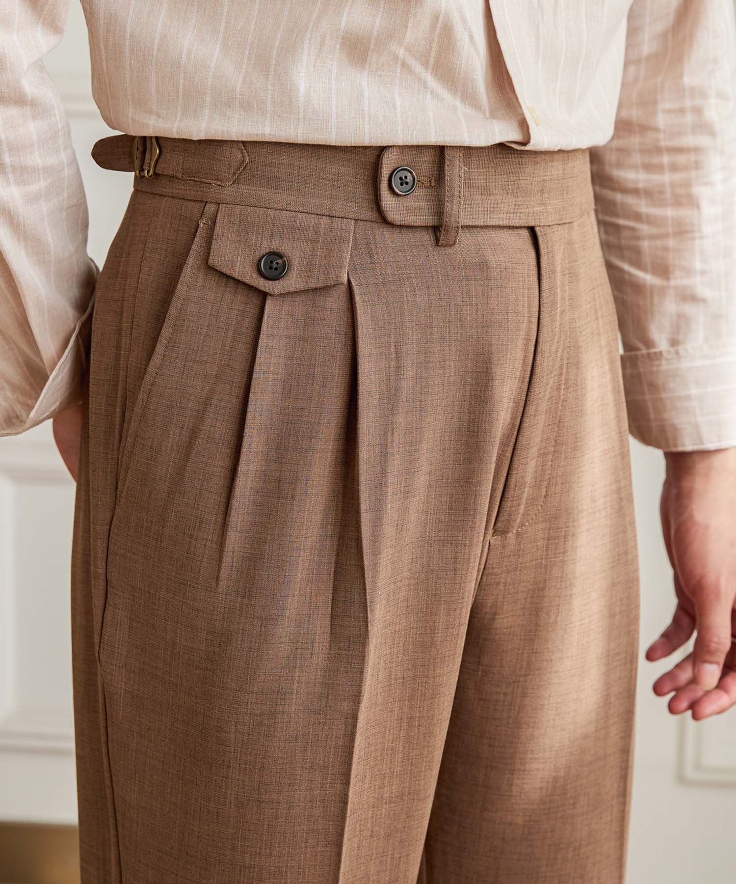 【ドラマ着用】レギュラーフィット 2つボタン ロールアップ サイズ調整可能 メンズ ストレート トラウザー パンツ シワになりにくい エレガント スラックス ズボン