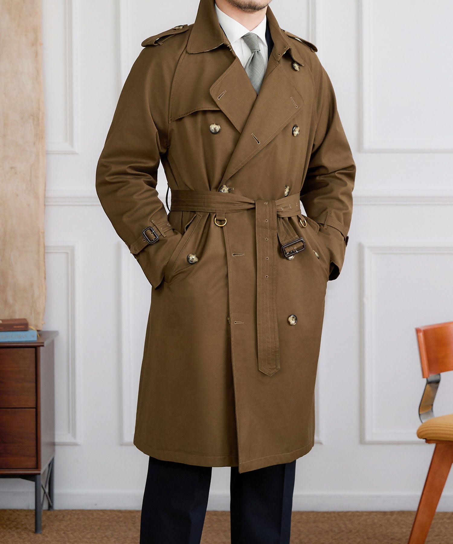 【NEW ITEM】レギュラーフィット えポーレット ガンフラップ コットンギャバジン スラッシュポケット 機能性抜群 防寒 シワになりにくい トレンチ コート