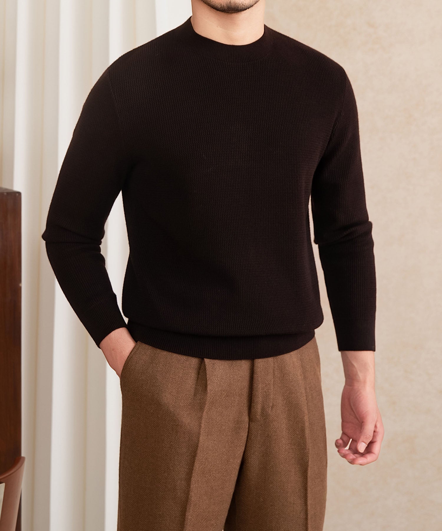 【NEW ITEM】スリムフィット 機能性抜群 ミニマル シワになりにくい 清潔感 トップス ロングスリーブ リブ ニット セーター