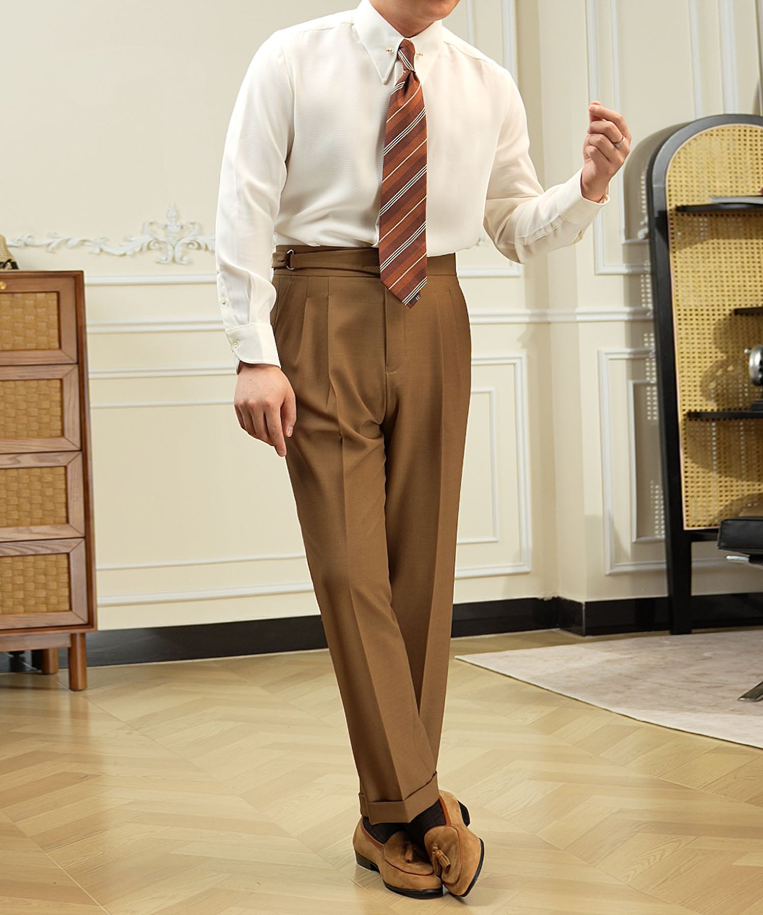 スリムフィット ベルトレス ウエストサイドベルト サイドアジャスター