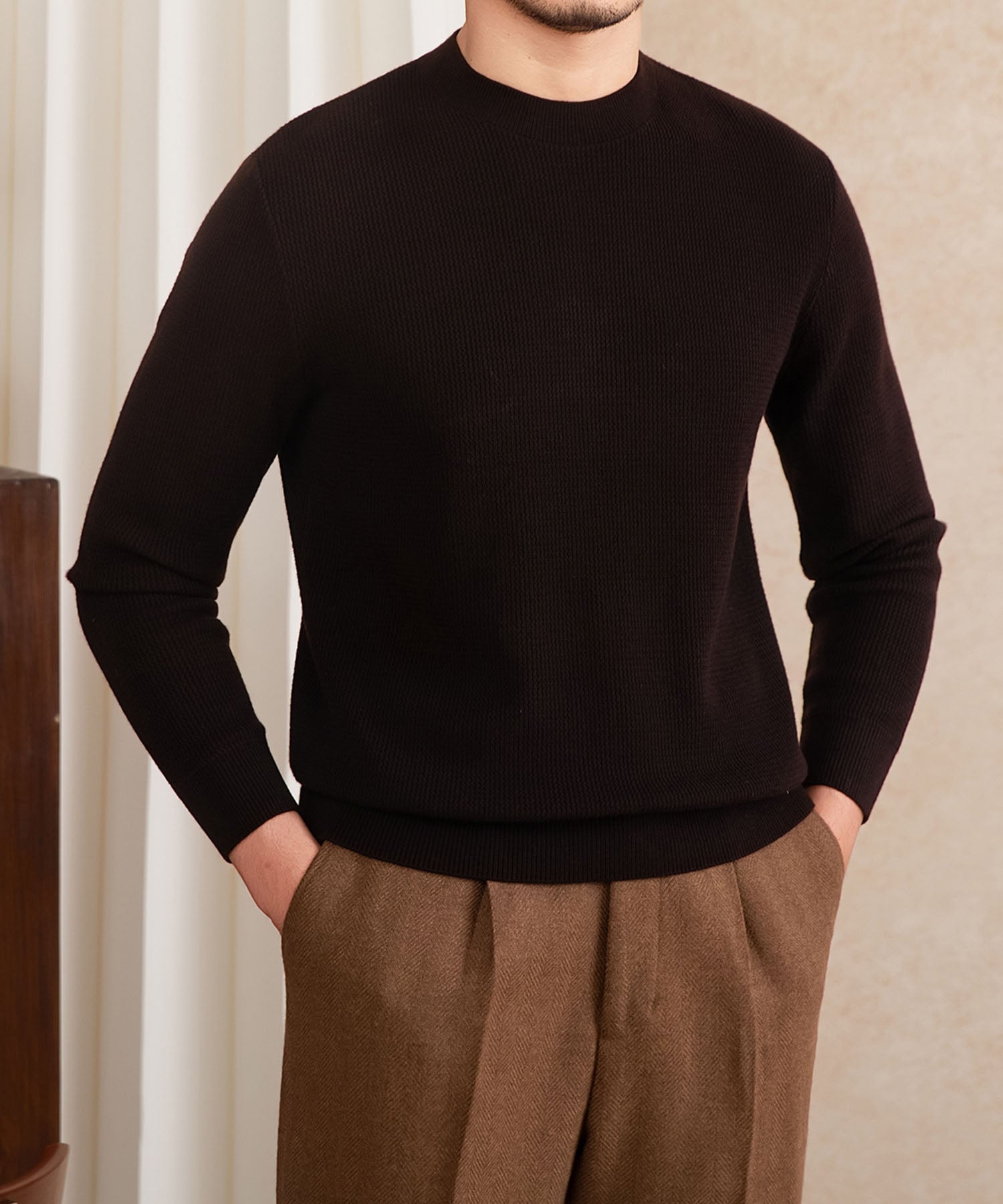 【NEW ITEM】スリムフィット 機能性抜群 ミニマル シワになりにくい 清潔感 トップス ロングスリーブ リブ ニット セーター