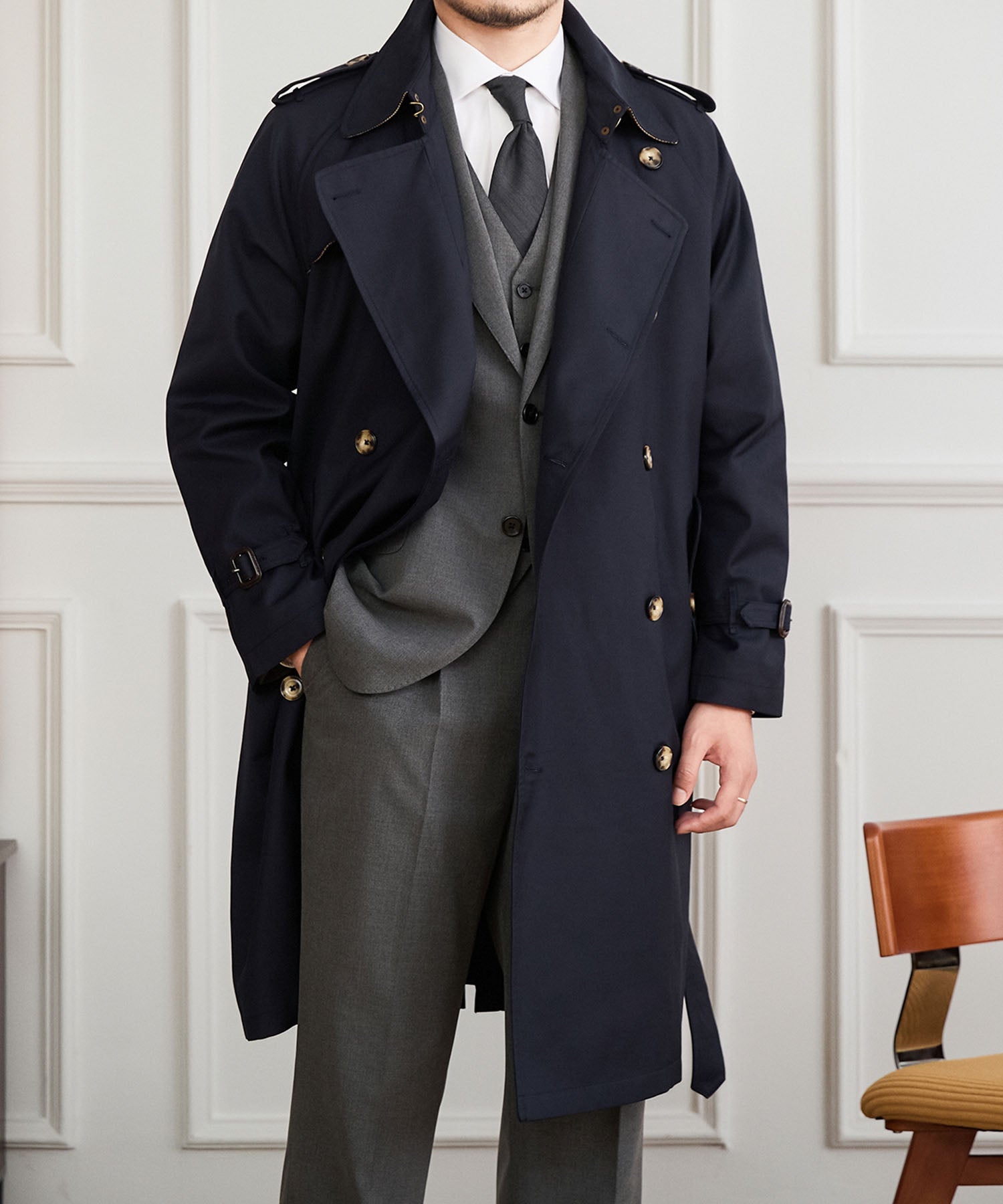 【NEW ITEM】レギュラーフィット えポーレット ガンフラップ コットンギャバジン スラッシュポケット 機能性抜群 防寒 シワになりにくい トレンチ コート