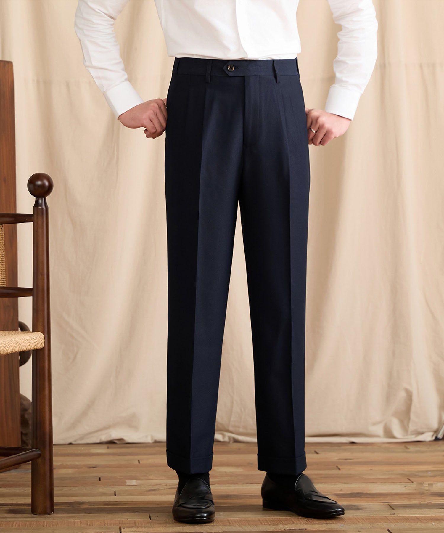 【NEW ITEM】レギュラーフィット 1つボタン ツータック クリース シワになりにくい モダン クラシック ダブル トラウザー パンツ スラックス ズボン