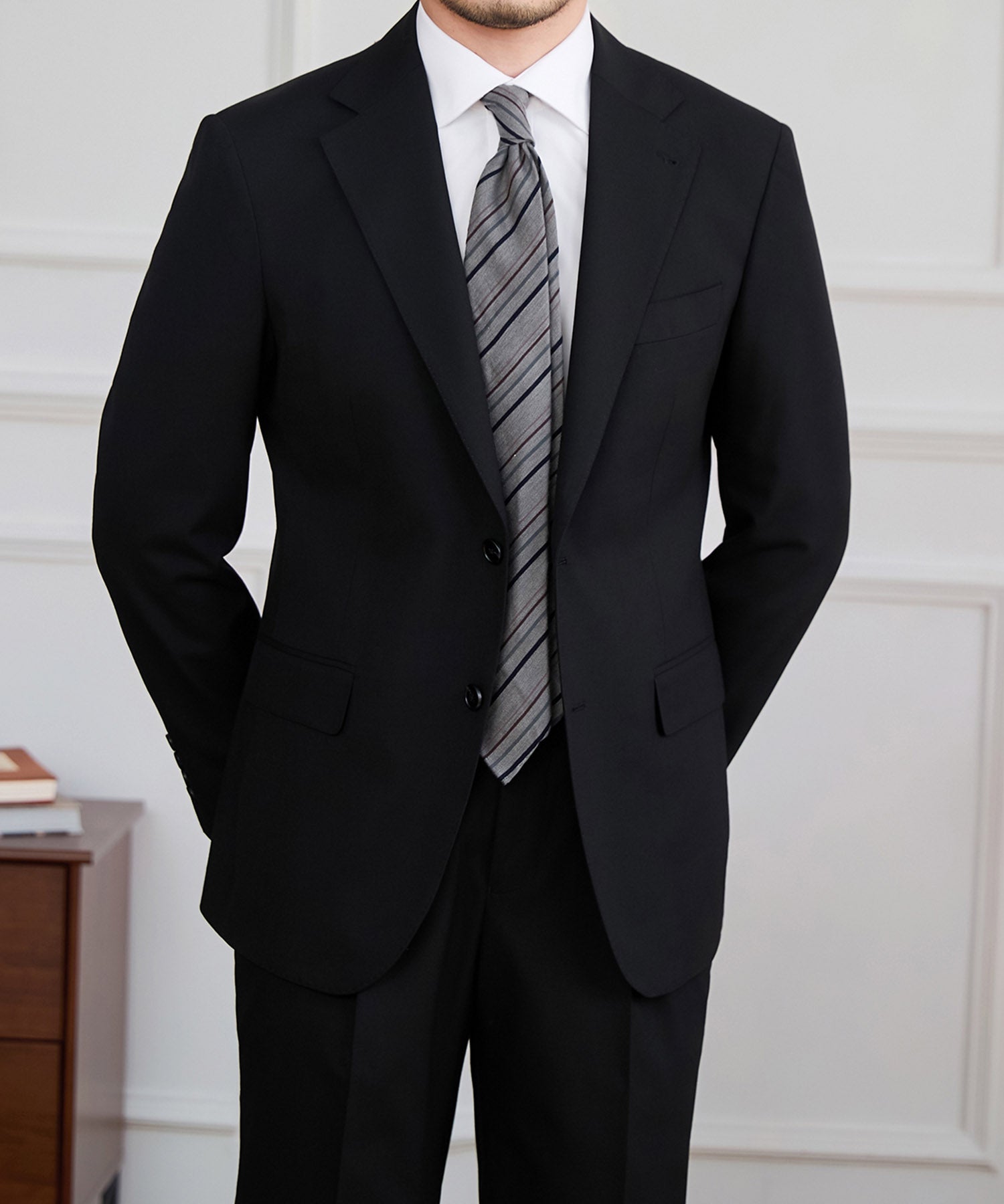 【NEW ITEM】スリムフィット シングルブレスト ノッチドラペル フラップポケット ベーシック スタンダード 機能性抜群 シワになりにくい エレガント セットアップ