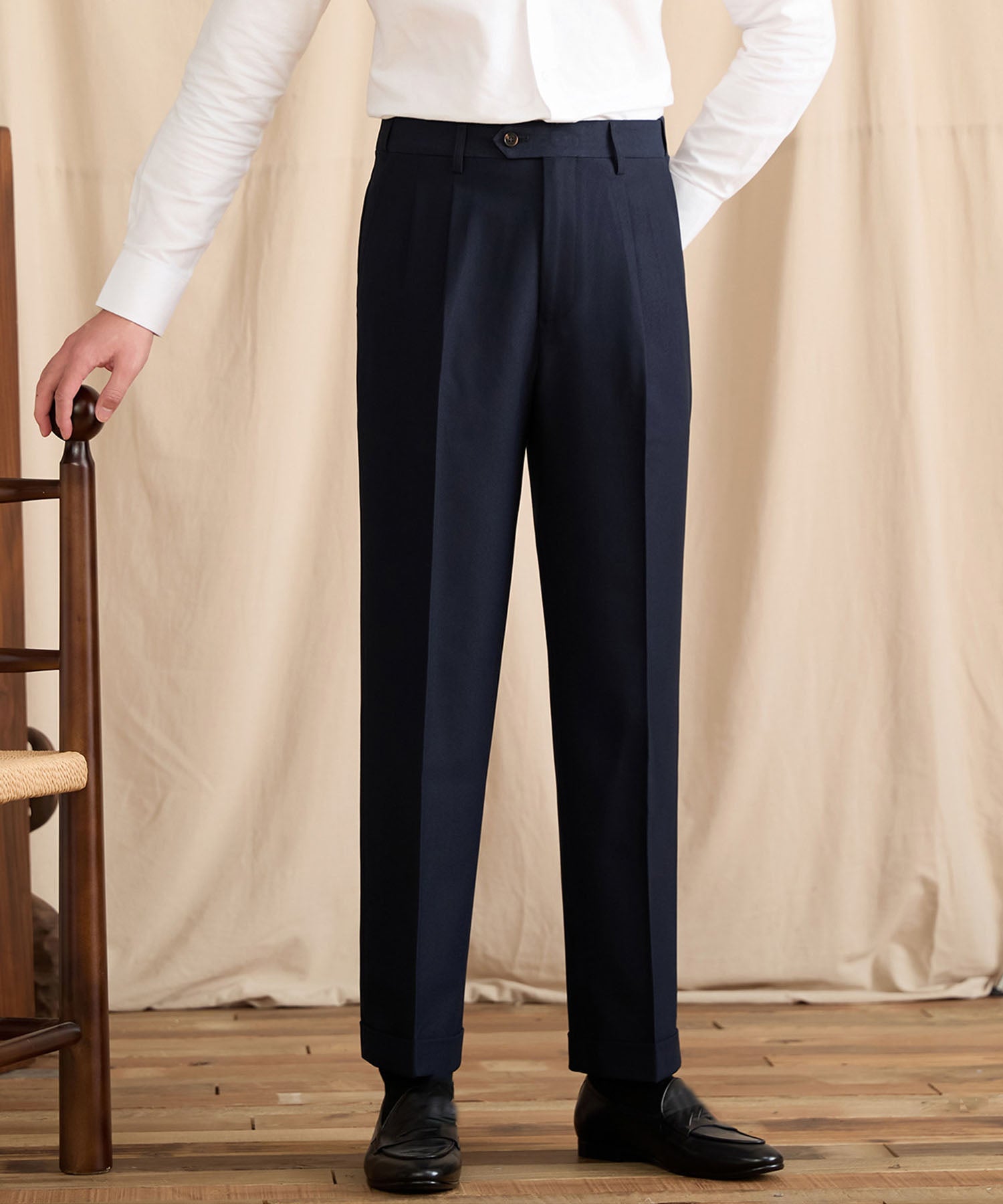 【NEW ITEM】レギュラーフィット 1つボタン ツータック クリース シワになりにくい モダン クラシック ダブル トラウザー パンツ スラックス ズボン