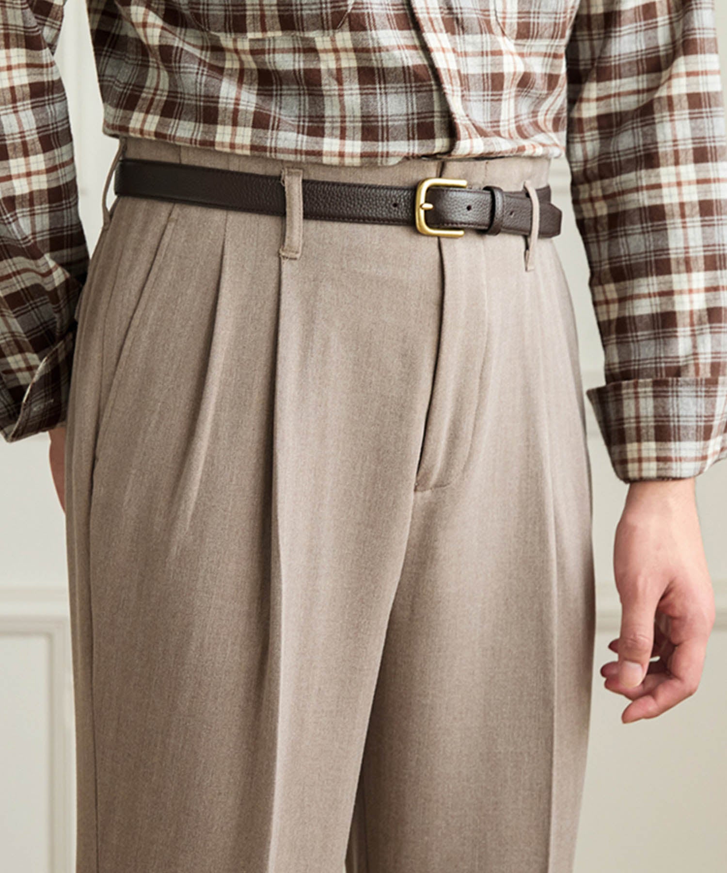 レギュラーフィット ベルトループ クリース メンズ ストレート トラウザー パンツ シワになりにくい ダブル スラックス ズボン