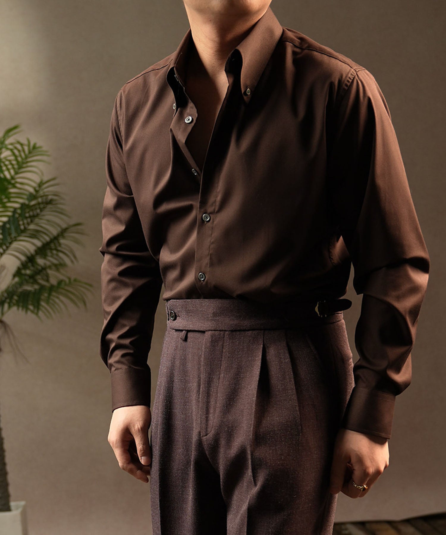 【NEW ITEM】スリムフィット ロングカラー ボタンダウン 無地 機能性抜群 シワになりにくい 清潔感 ロングスリーブ ミニマル エレガンス シャツ