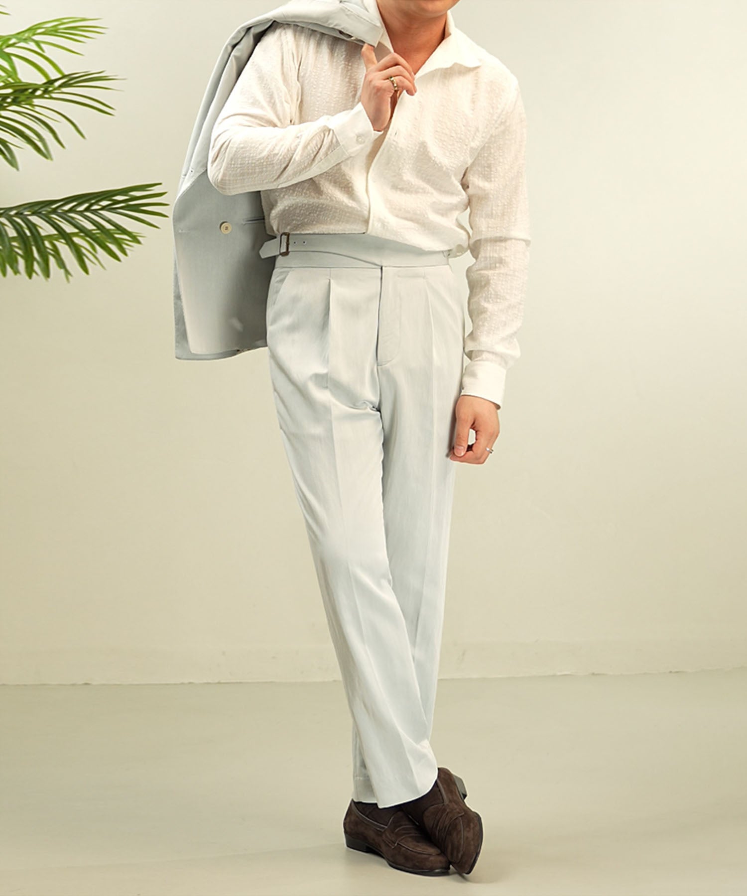 スリムフィット 異素材 ウエストサイドベルト サイドアジャスター D