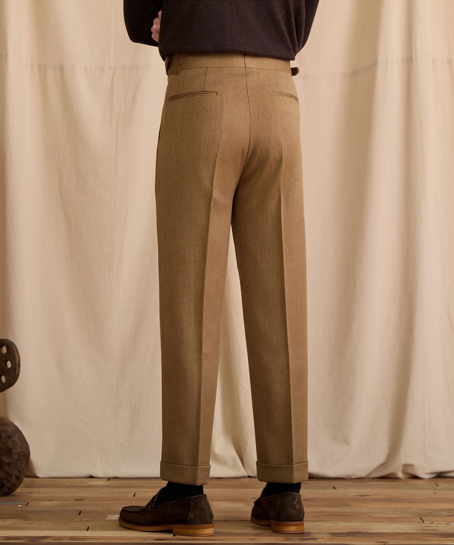 【NEW ITEM】スリムフィット 1つボタン ウエストサイドベルト サイズ調整可能 ウール ツータック クリース シワになりにくい ダブル トラウザー パンツ スラックス ズボン