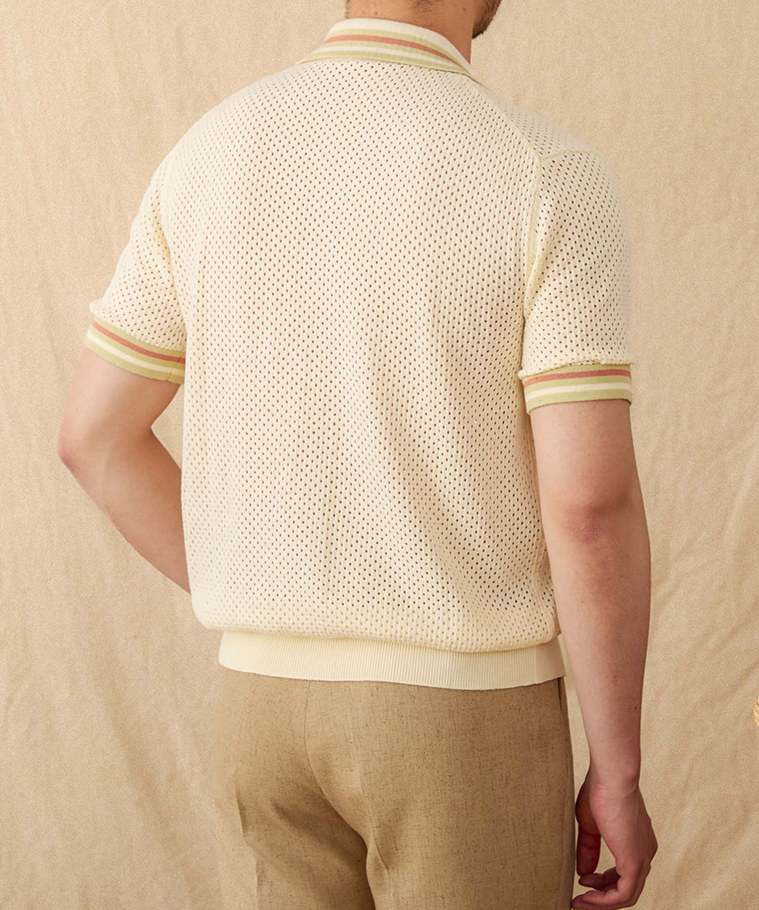 【NEW ITEM】スリムフィット 襟付き ボタン前あき パンチング 機能性抜群 綿 通気性抜群 シワになりにくい 清潔感 清涼感 トップス サマーニット シャツ