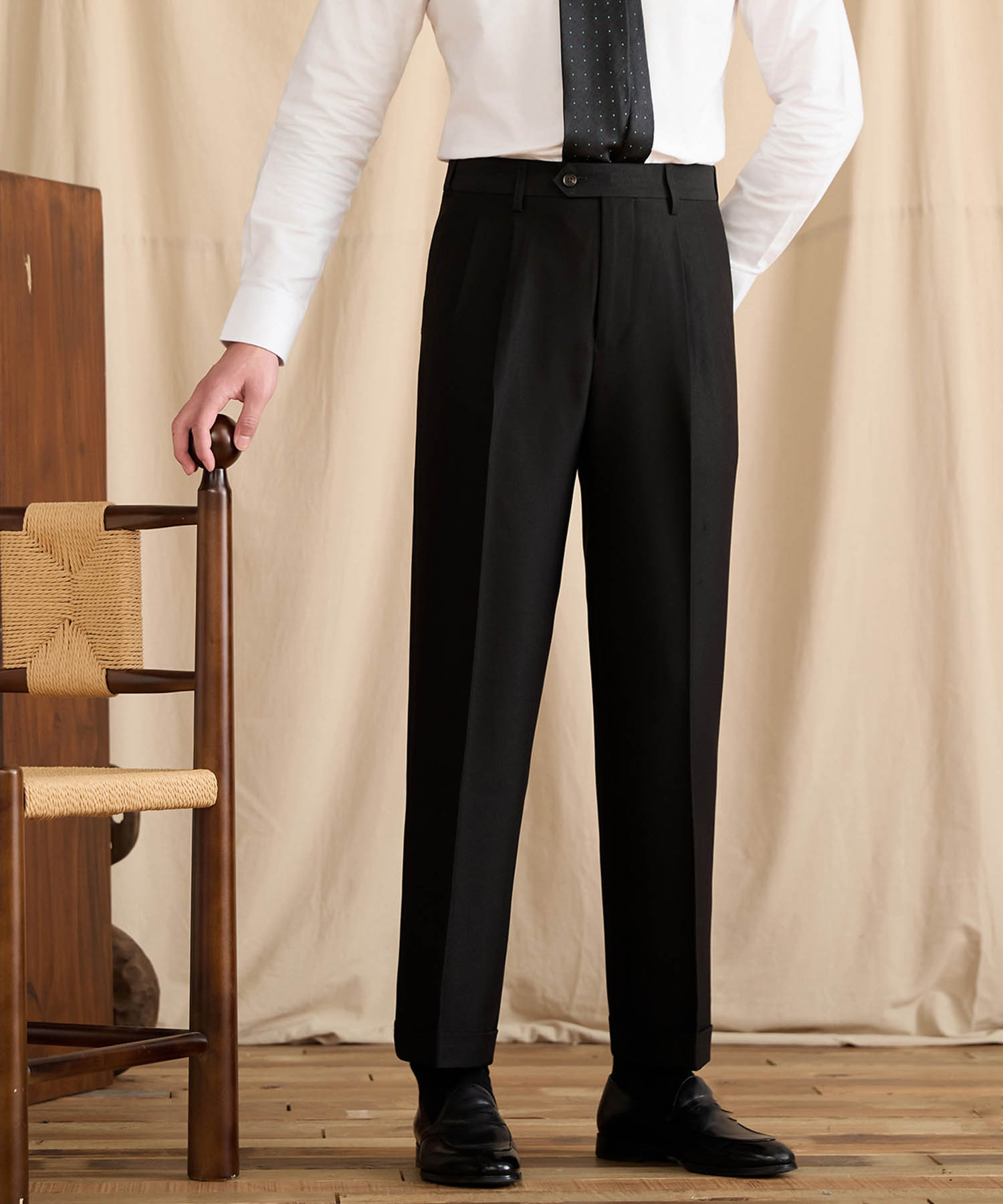 【NEW ITEM】レギュラーフィット 1つボタン ツータック クリース シワになりにくい モダン クラシック ダブル トラウザー パンツ スラックス ズボン