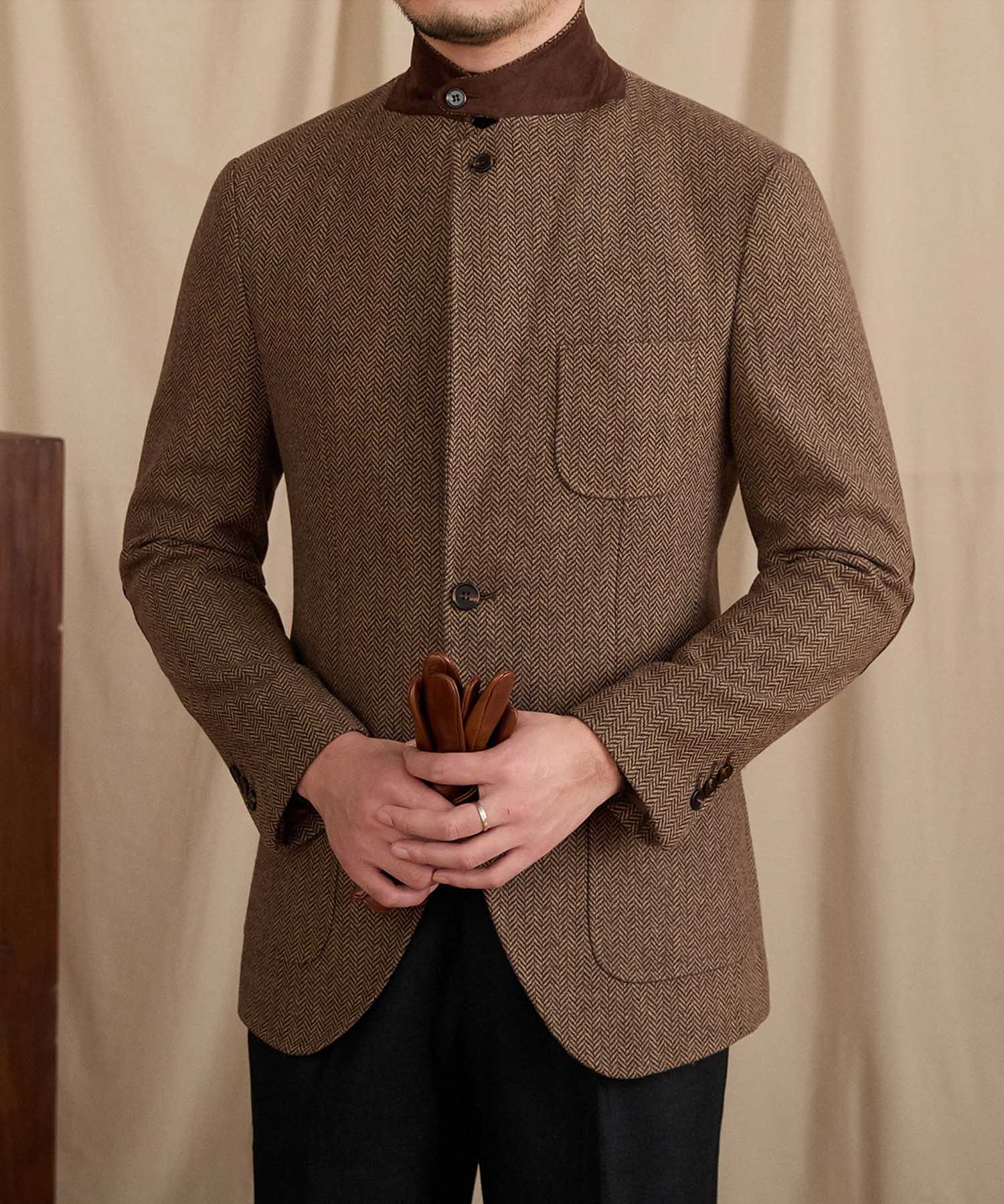 【NEW ITEM】スリムフィット シングルブレスト 2つボタン ウール 天然素材 ノッチドラペル フラップポケット ヘリンボーン 柄 クラシック スタンダード 機能性抜群 シワになりにくい エレガント テーラード ジャケット