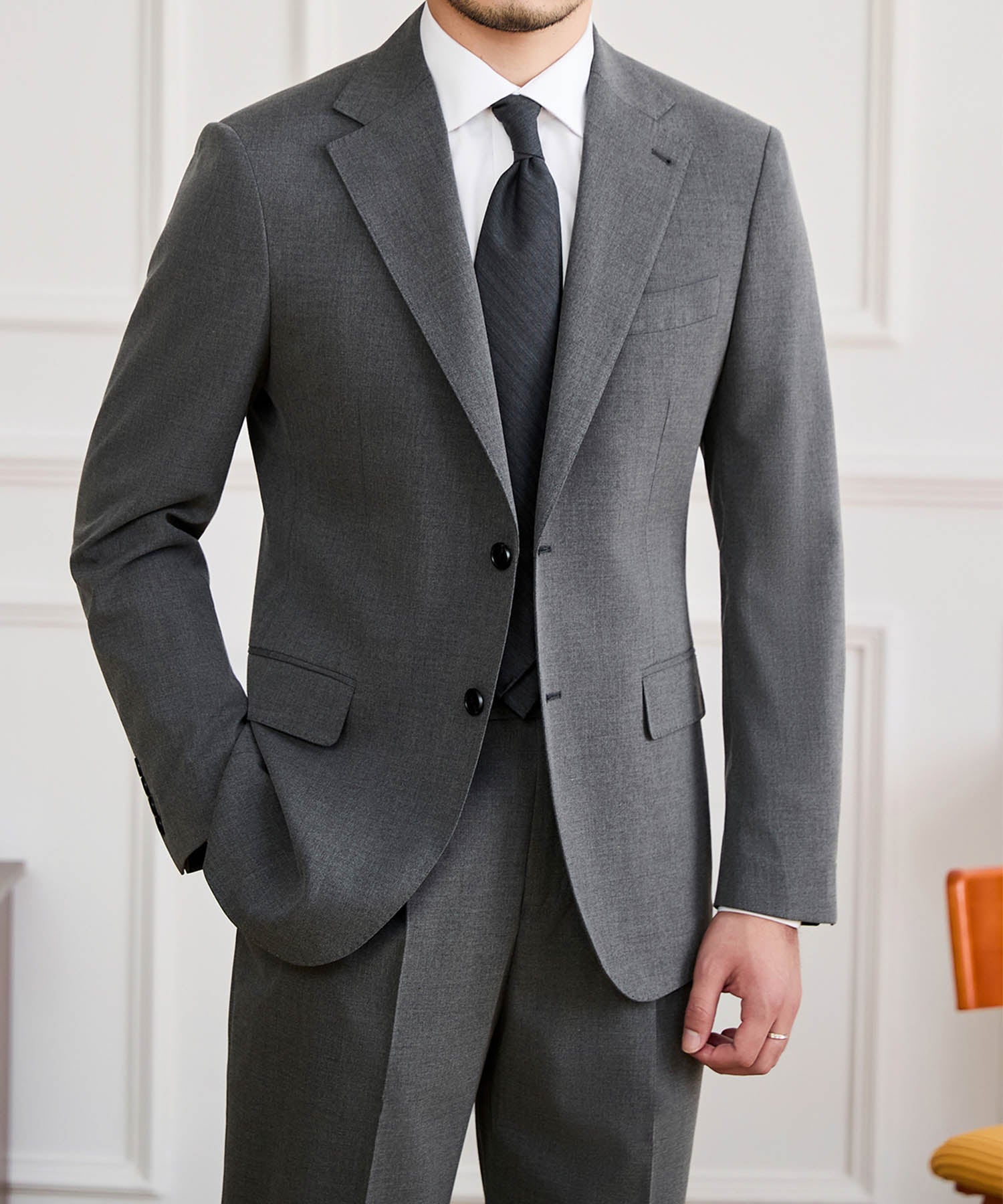 【NEW ITEM】スリムフィット シングルブレスト ノッチドラペル フラップポケット ベーシック スタンダード 機能性抜群 シワになりにくい エレガント セットアップ