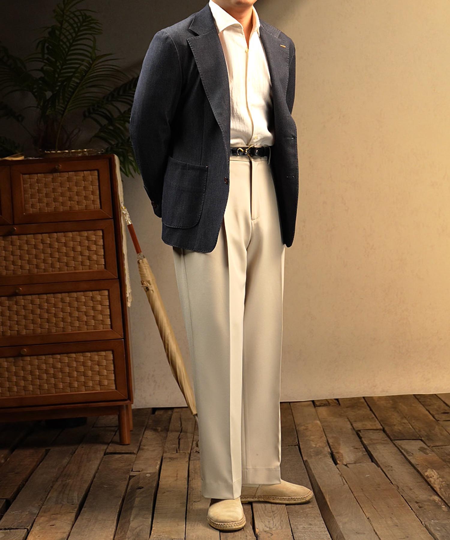 【NEW ITEM】スリムフィット 無地 リネン 異素材ミックス 機能性抜群 シワになりにくい 清潔感 ロングスリーブ ミニマル エレガント スマート シャツ