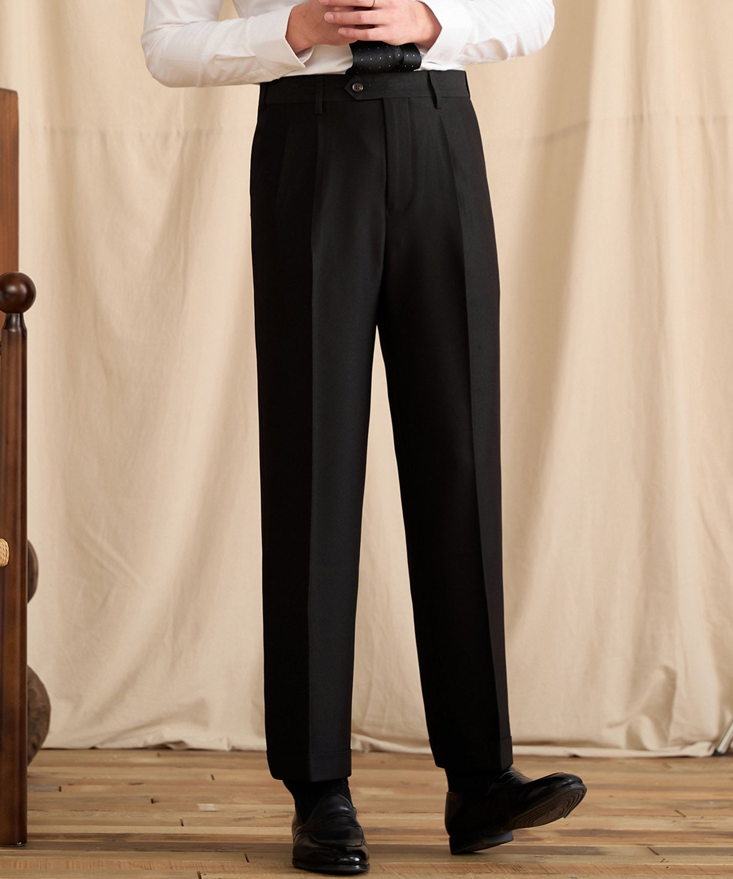 【NEW ITEM】レギュラーフィット 1つボタン ツータック クリース シワになりにくい モダン クラシック ダブル トラウザー パンツ スラックス ズボン