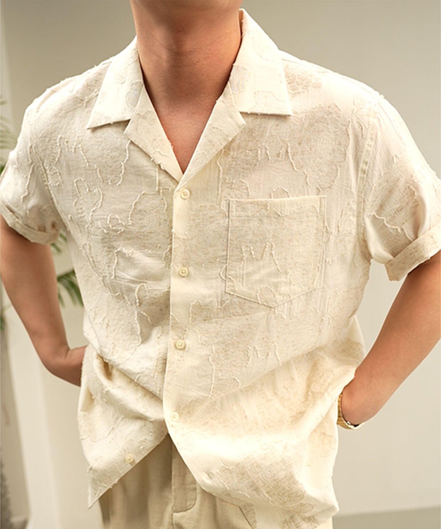 J. Lindeberg ゼブラ柄スリムフィットシャツ COMING SOON】スリムフィット 機能性抜群 通気性抜群 麻 異素材