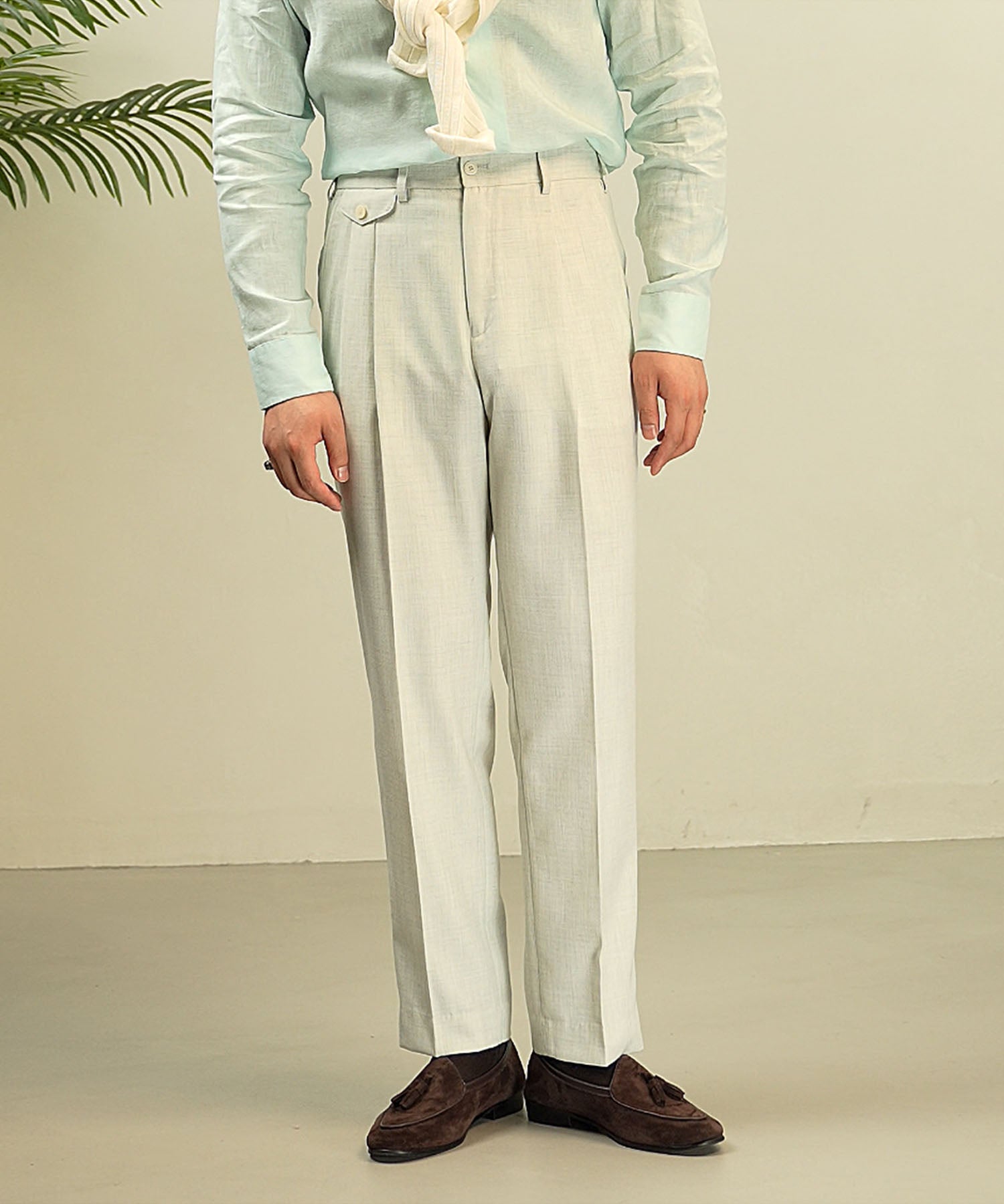 スリムフィット ベルトループ コインポケット クリース ツータック シワになりにくい クラシック ダブル トラウザー パンツ スラックス ズボン