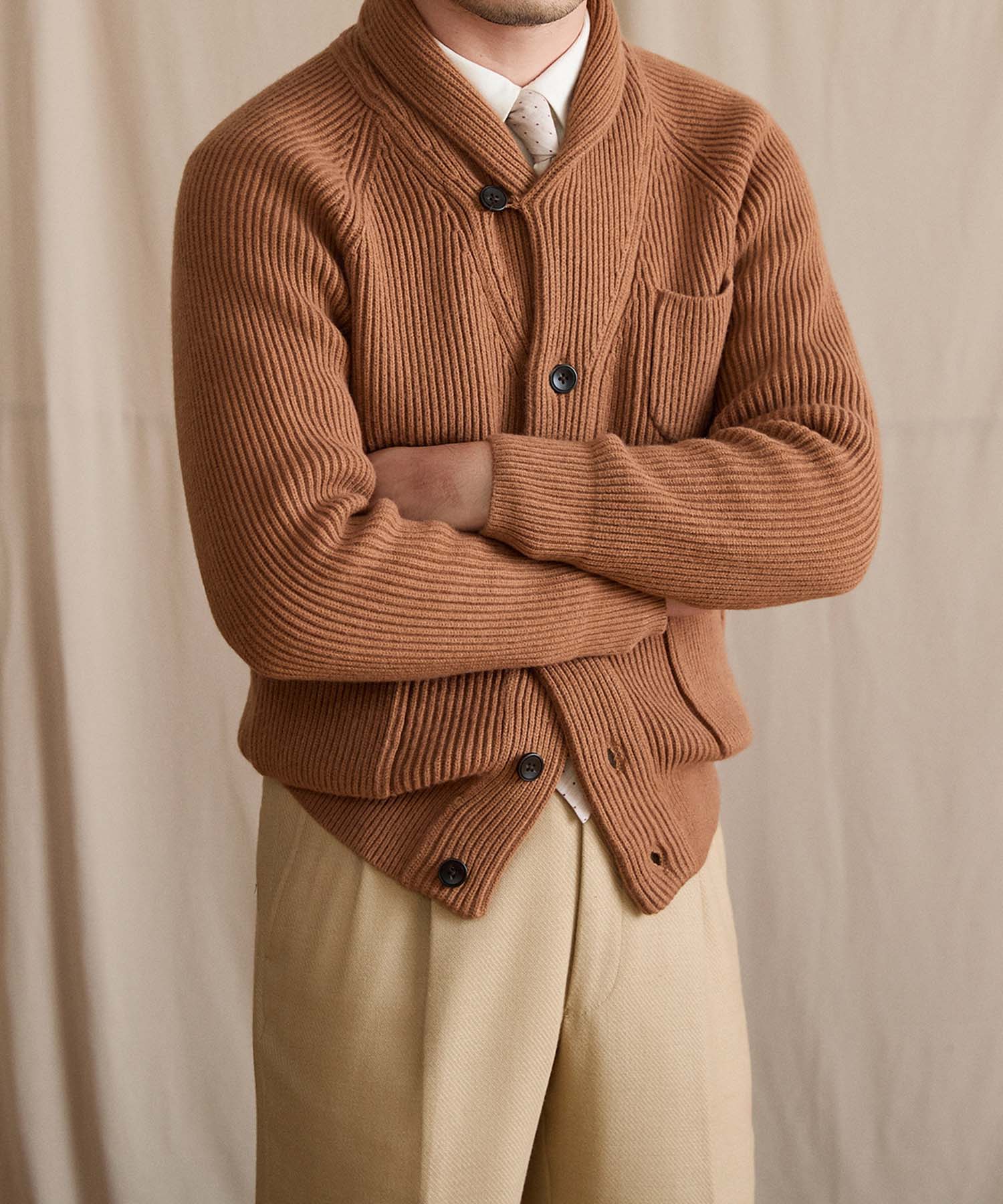 【NEW ITEM】スリムフィット 2WAY 機能性抜群 ウール 天然素材 ショールカラー ローゲージ シワになりにくい 清潔感 トップス リブ ニット セーター