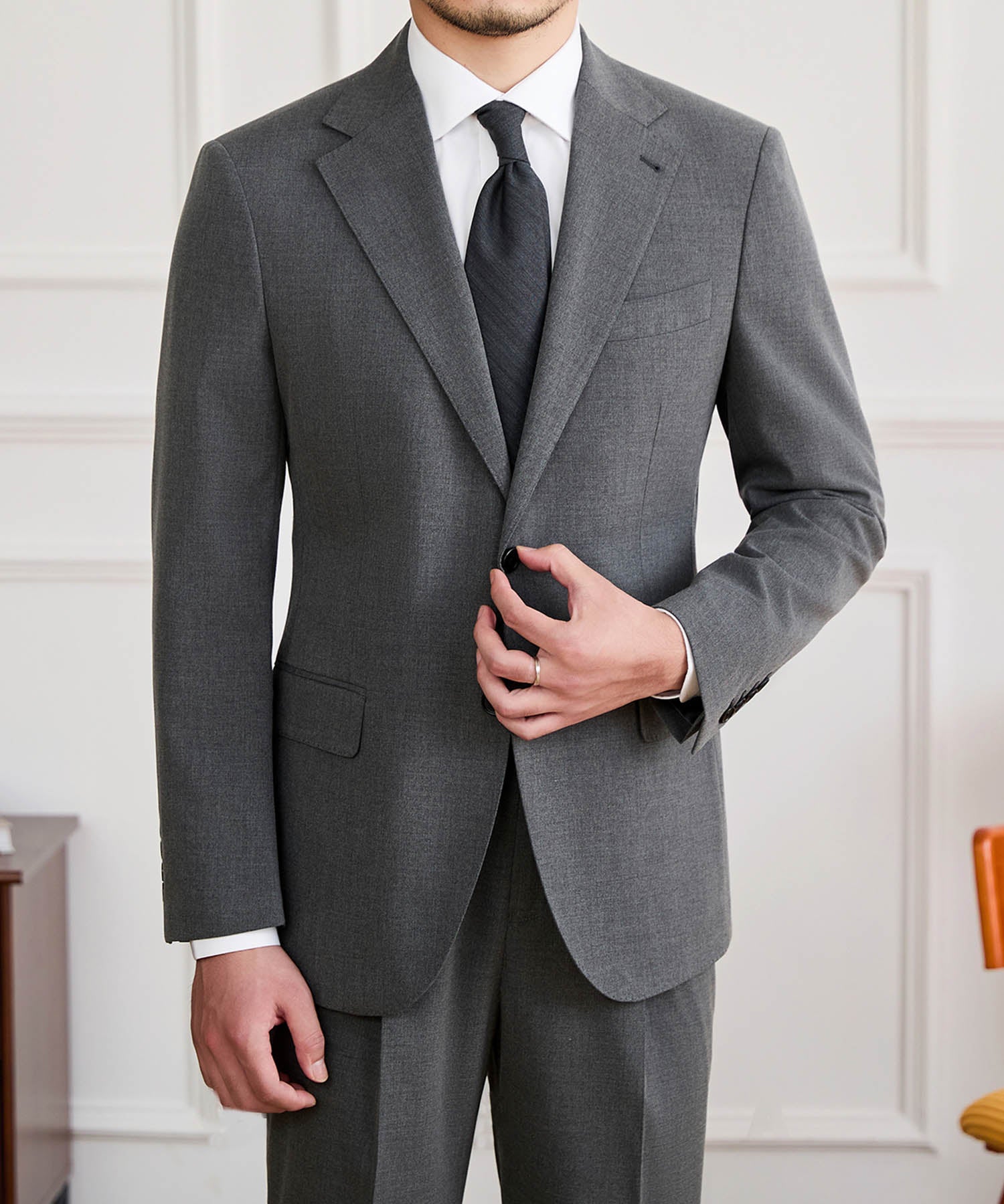 【NEW ITEM】スリムフィット シングルブレスト ノッチドラペル フラップポケット ベーシック スタンダード 機能性抜群 シワになりにくい エレガント セットアップ