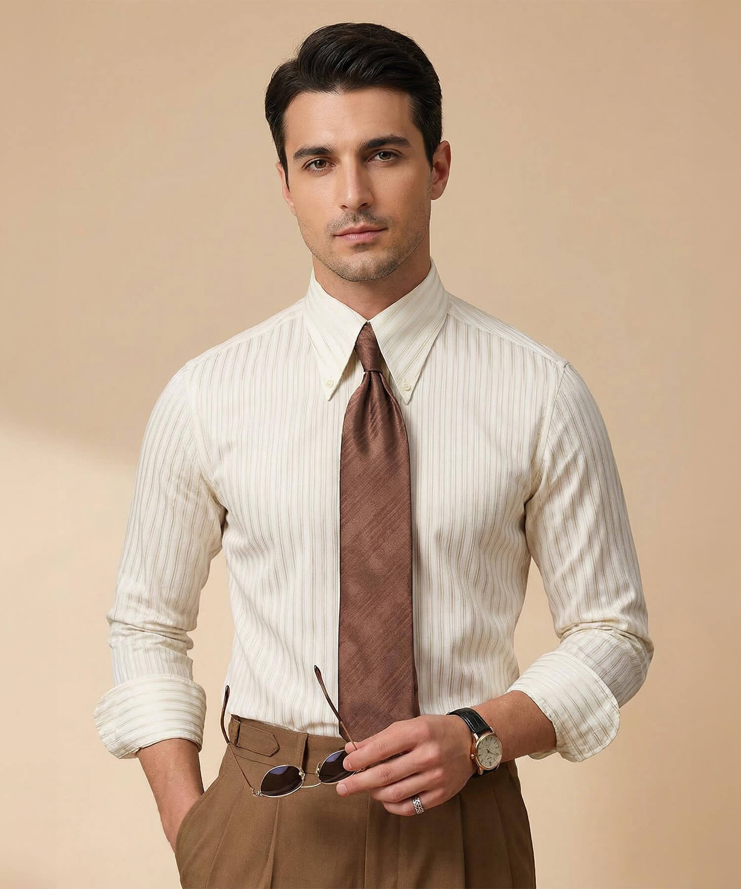 【ドラマ着用】スリムフィット 機能性抜群 ストライプ 柄 スタンダード ベーシック ワイドカラー ボタンダウン 異素材 シワになりにくい ロングスリーブ シャツ