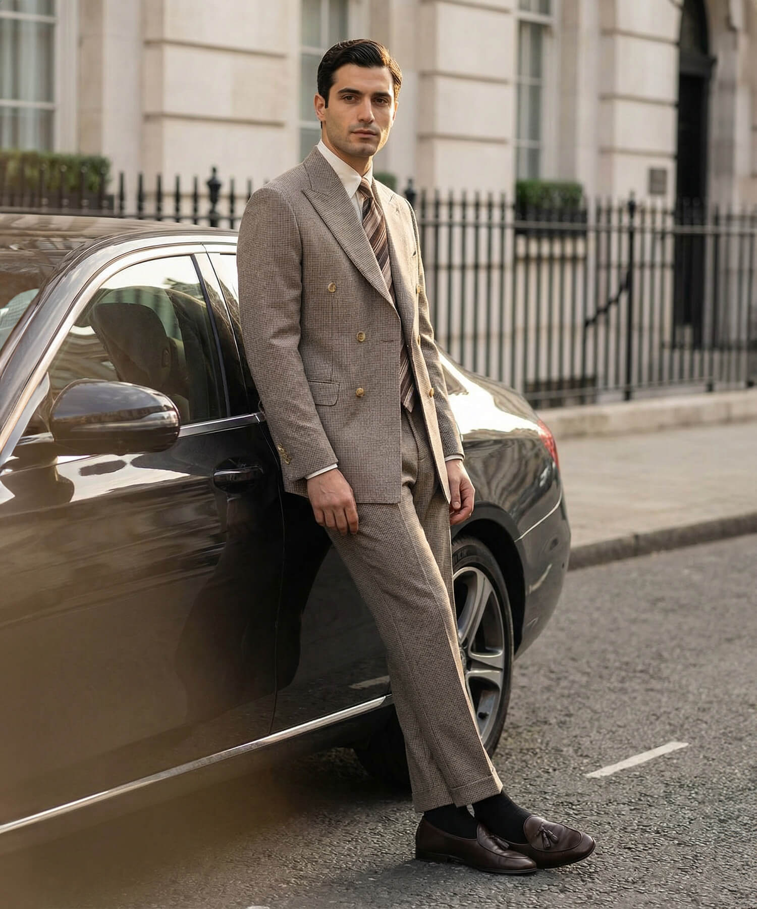 【ドラマ着用】スリムフィット ダブルブレスト 6つボタン 千鳥格子 綿 フラップポケット 胸ポケット 機能性抜群 シワになりにくい ピークドラペル エレガント テーラード セットアップ