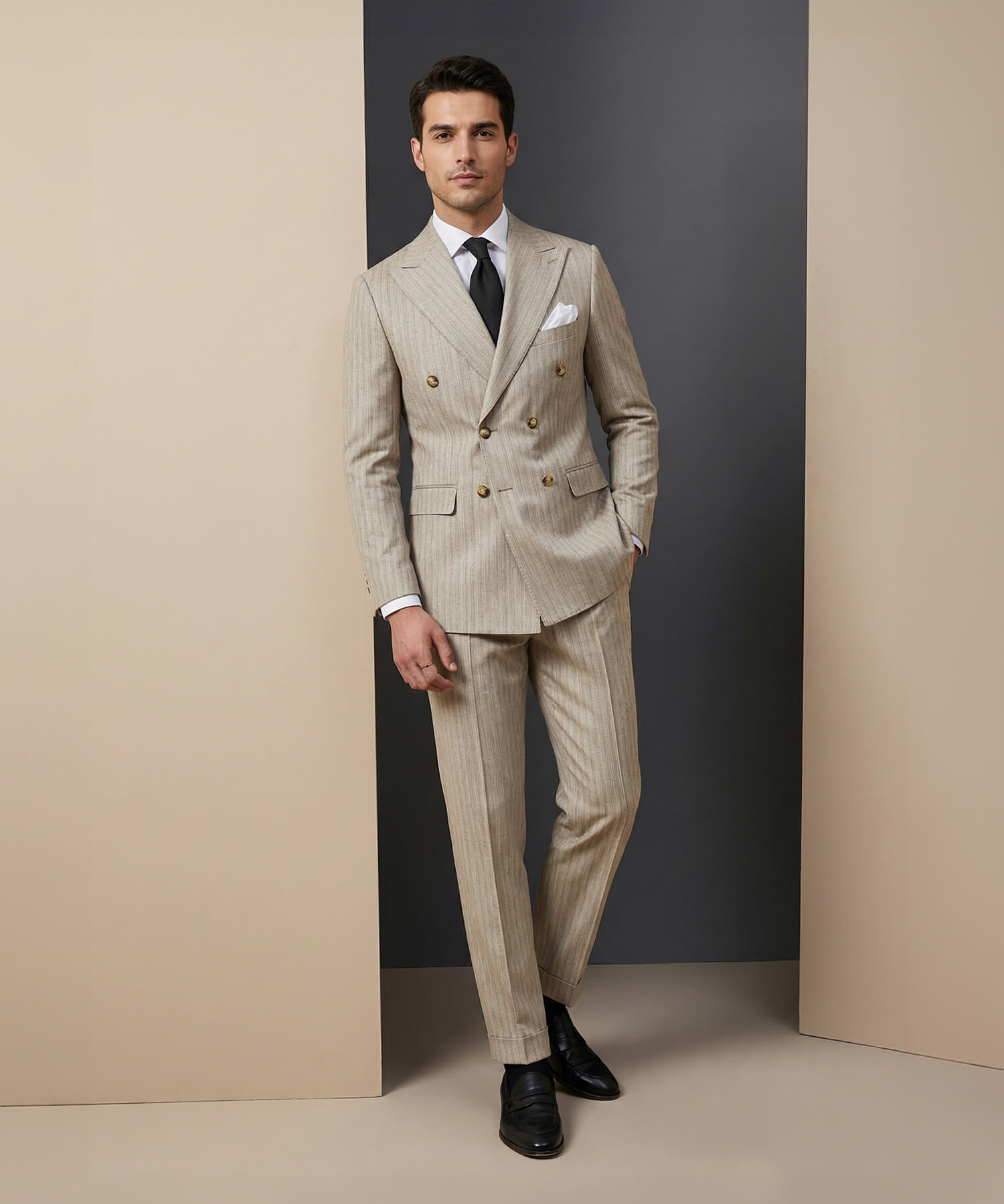 ドラマ着用】スリムフィット 機能性抜群 ダブルブレスト ピン