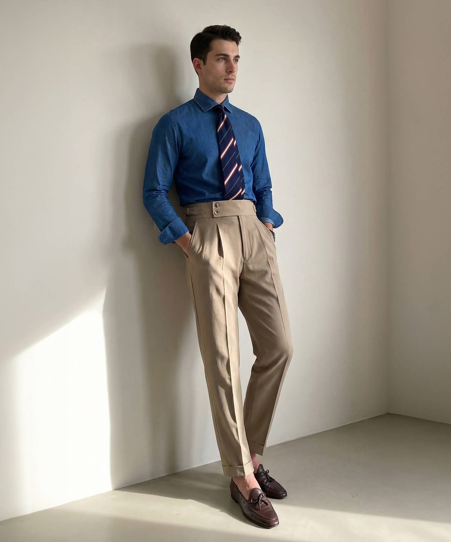 【ドラマ着用】スリムフィット 2つボタン ウエストサイドベルト サイズ調整可能 メンズ ストレート トラウザー パンツ シワになりにくい エレガント スラックス ズボン