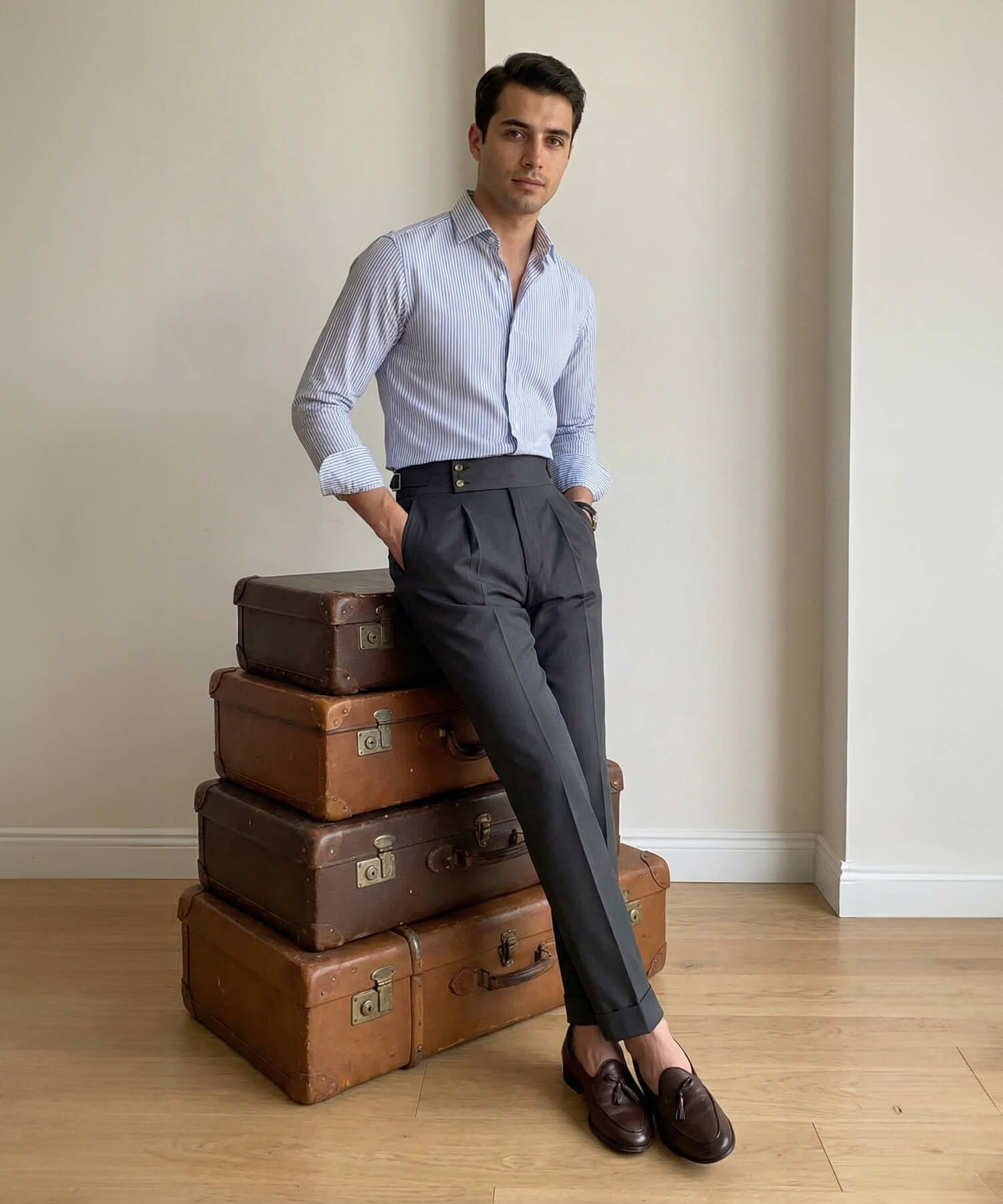 【ドラマ着用】スリムフィット 2つボタン ウエストサイドベルト サイズ調整可能 メンズ ストレート トラウザー パンツ シワになりにくい エレガント スラックス ズボン